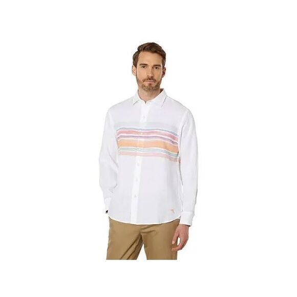 Tommy Bahama Linen “Coastal Stripe” Long Sleeve Shirt (White / Pastel) – L - Picture 1 of 13
